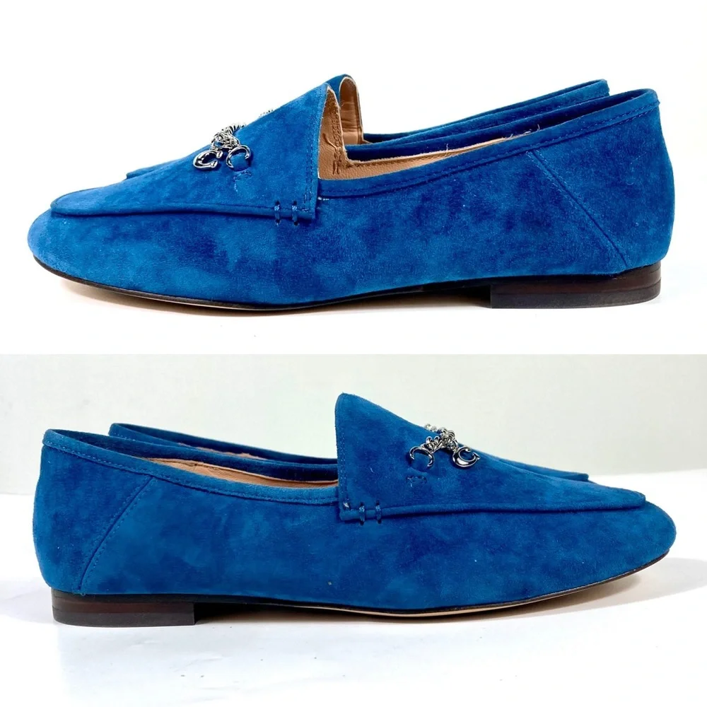 Coach Hanna Suede Logo Loafers Blue Size 6 NEW